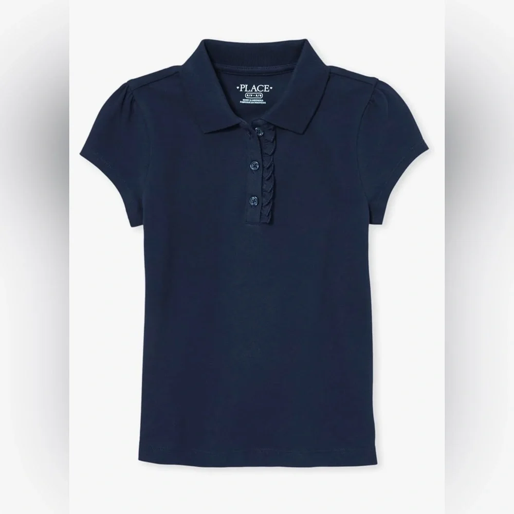 153 NWT The Children's Place Girls' Short‎ Sleeve Ruffle Polo -Size: Large Plus
